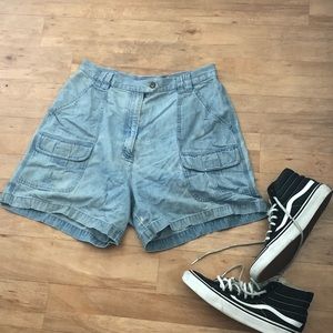 blue high waisted shorts